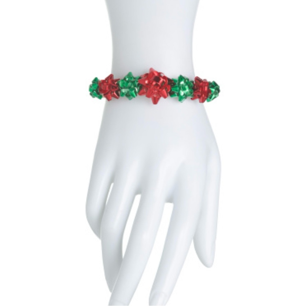 Betsey Johnson Christmas Red Green Metallic Gift Bow Bangle
Bracelet Gold Tone